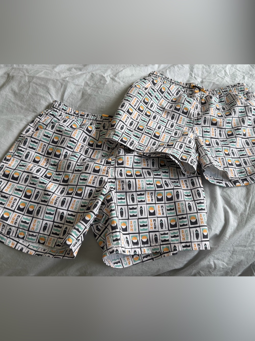 Zara White Patterned swim trunks with Yellow & Teal Accents